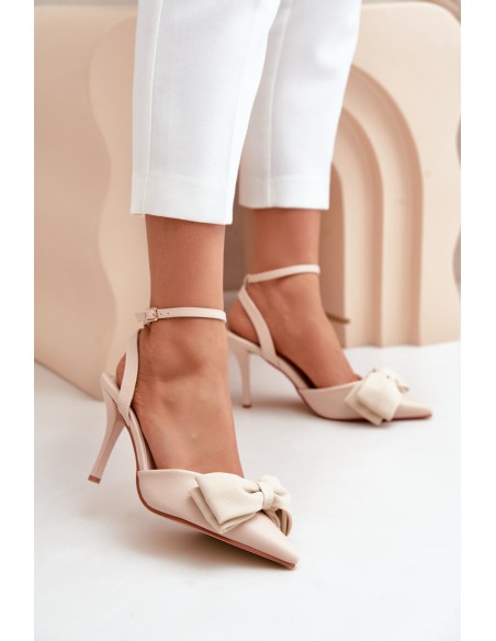 Eco Leather Heels With Bow Beige Volamia