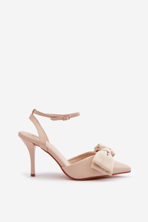 Eco Leather Heels With Bow Beige Volamia