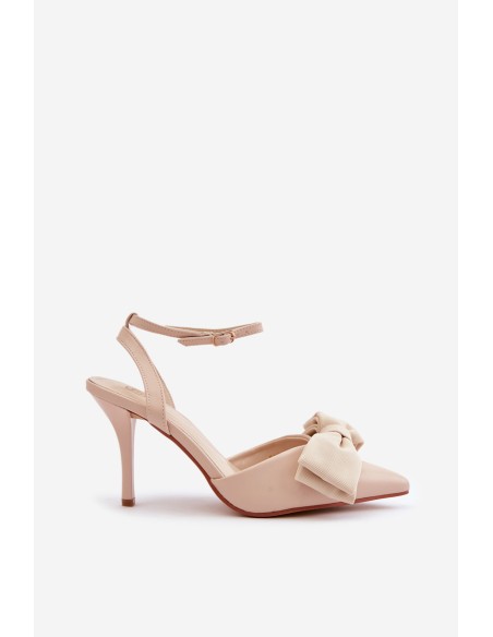 Eco Leather Heels With Bow Beige Volamia