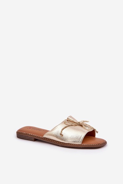 Flat Sandals With Decorative Bow Golden Deonelis 2