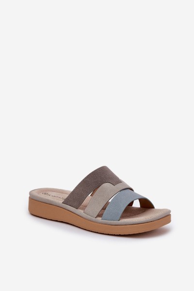 Comfortable Women's Slippers Beige-Blue Oxena 2