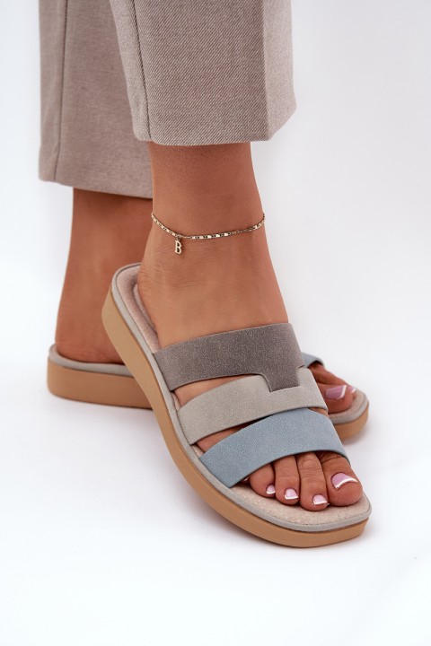 Comfortable Women's Slippers Beige-Blue Oxena