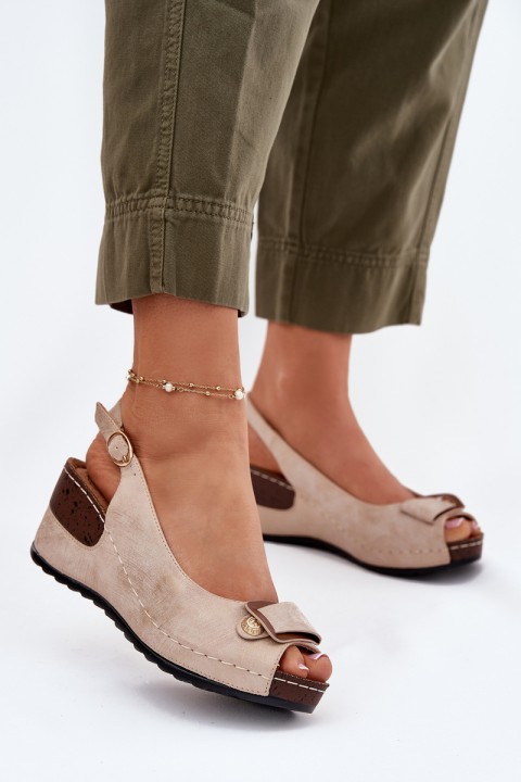Ladies Lightweight Wedge Sandals Comfort Shoes Beige-Gold Efravia