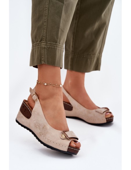 Ladies Lightweight Wedge Sandals Comfort Shoes Beige-Gold Efravia