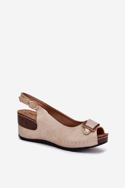 Ladies Lightweight Wedge Sandals Comfort Shoes Beige-Gold Efravia 2