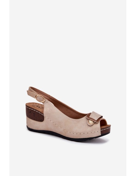 Ladies Lightweight Wedge Sandals Comfort Shoes Beige-Gold Efravia