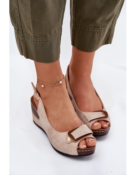 Ladies Lightweight Wedge Sandals Comfort Shoes Beige-Gold Efravia