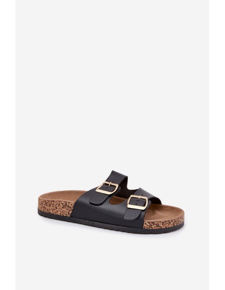 Women's sandals with buckles made of eco leather black Iskira