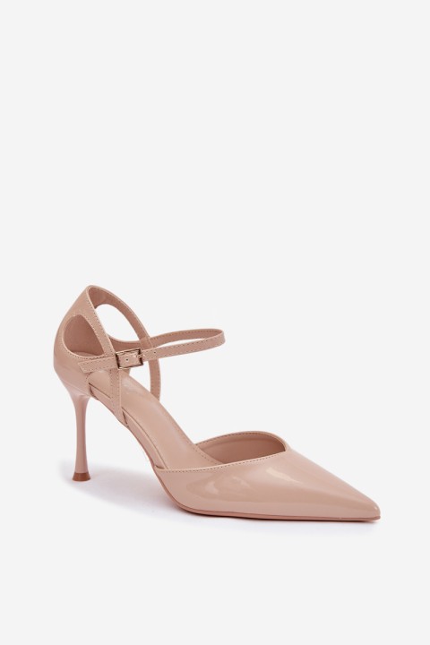 Patent leather heels with strap beige Tarilin