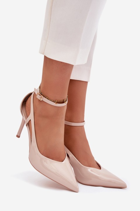 Patent leather high heels with eco leather beige Fionnel