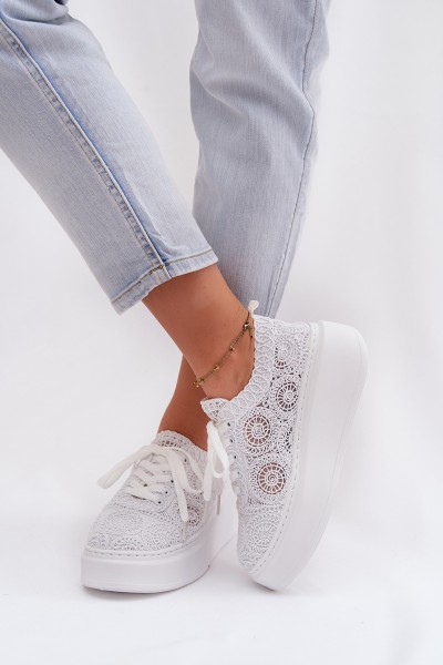 Crochet Women's Platform Sneakers White Evalora 2