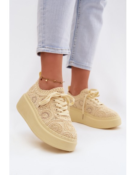 Women's Crochet Sneakers Platform Yellow Evalora