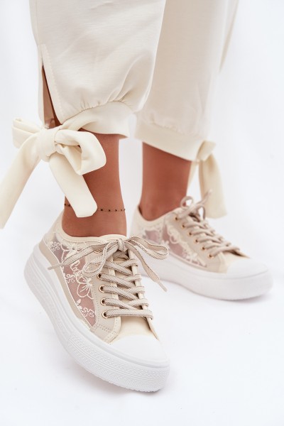 Women's Lace Sneakers On Platform Lee Cooper LCW-26-44-4481 Beige