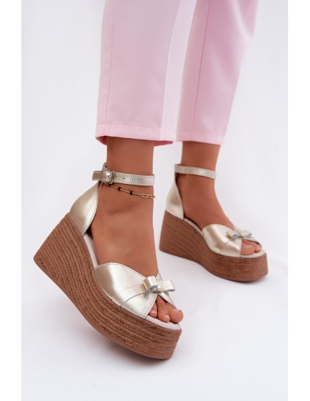 Leather Platform Sandals Gold Ashen