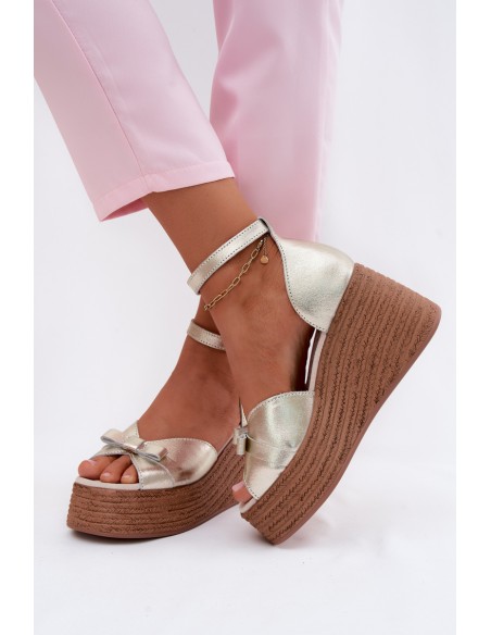 Leather Platform Sandals Gold Ashen