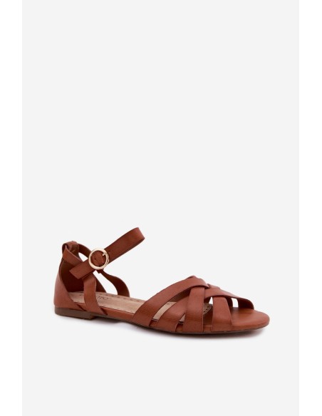 Women's Flat Sandals With Straps Eco Leather Camel Lagos