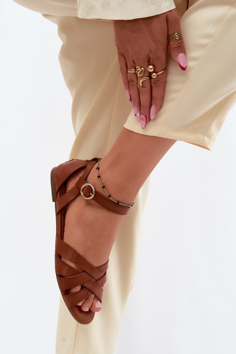 Women's Flat Sandals With Straps Eco Leather Camel Lagos