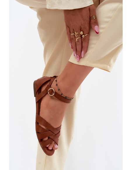 Women's Flat Sandals With Straps Eco Leather Camel Lagos