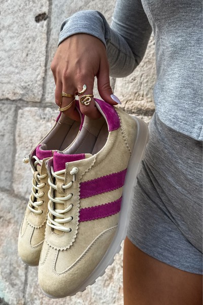 Leather Suede Women's Sneakers Yellow Cuddla