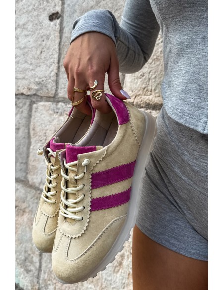 Leather Suede Women's Sneakers Yellow Cuddla