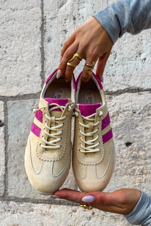 Leather Suede Women's Sneakers Yellow Cuddla