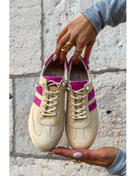 Leather Suede Women's Sneakers Yellow Cuddla