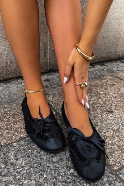 Sport Ballet Flats with Laces Black Peony