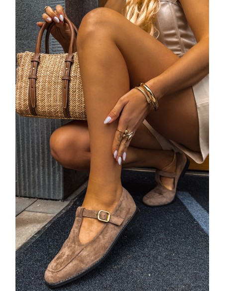 Women's Loafers With Strap Faux Suede Khaki Bonnia