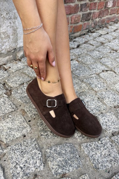 Women's Loafers With Buckle Faux Suede Chocolate Sombellia