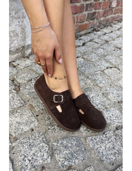 Women's Loafers With Buckle Faux Suede Chocolate Sombellia