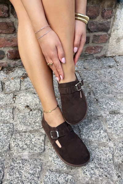 Women's Loafers With Buckle Faux Suede Chocolate Sombellia 2