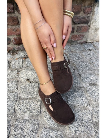 Women's Loafers With Buckle Faux Suede Chocolate Sombellia