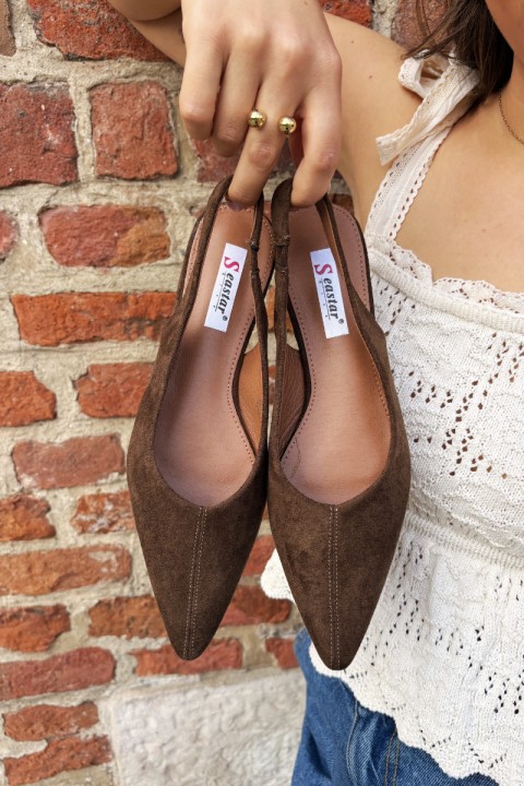 Open-Back Ballet Flats Brown Suede Look Merceria