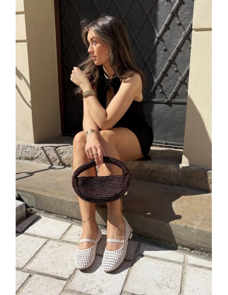 Openwork Ballerinas with Braiding and Strap Beige Solessa