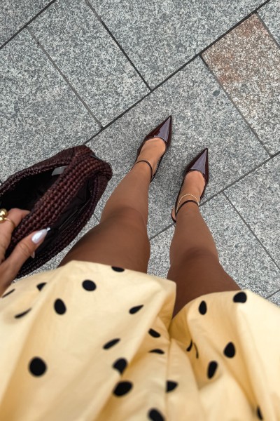 Patent Leather Eko Leather Chocolate Fionnel Heels
