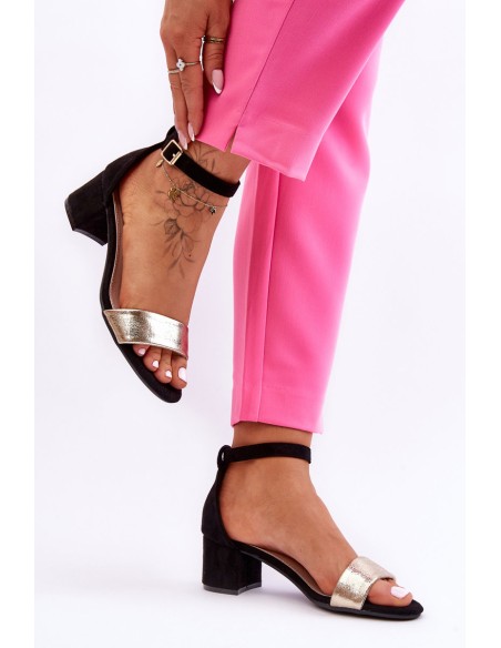 Comfortable And Gold Low Heel Sandals Black Layna