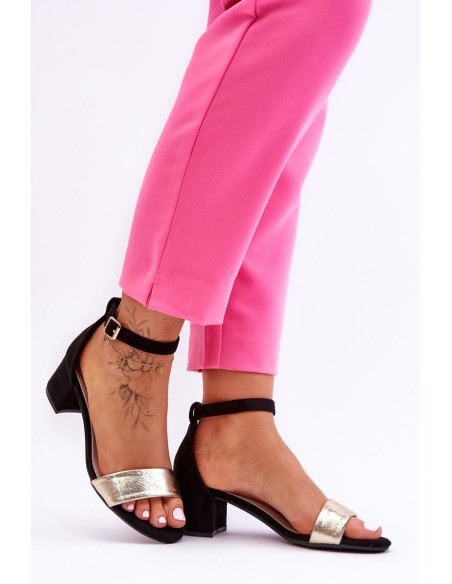 Comfortable And Gold Low Heel Sandals Black Layna