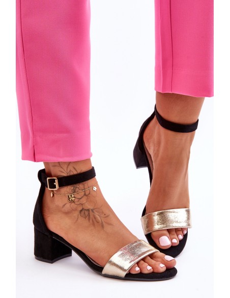 Comfortable And Gold Low Heel Sandals Black Layna