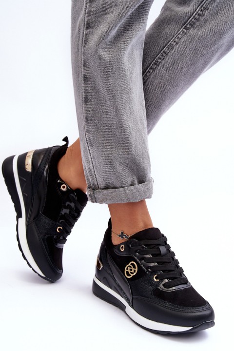 Women's Lace-up Sport Shoes on Wedge Heel Black Genova