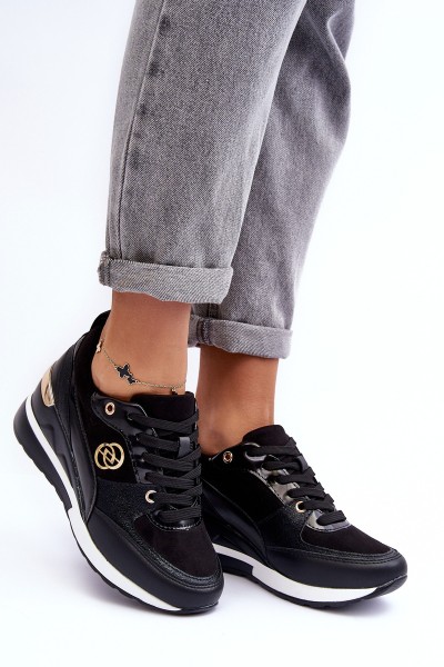 Women's Lace-up Sport Shoes on Wedge Heel Black Genova 2