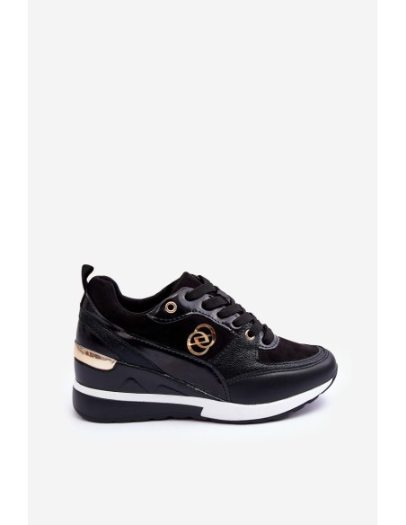 Women's Lace-up Sport Shoes on Wedge Heel Black Genova
