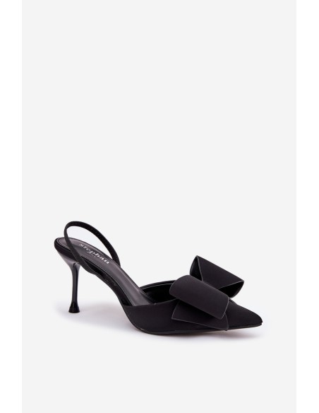 High Heels With Open Heels And Bow Black Eklevia