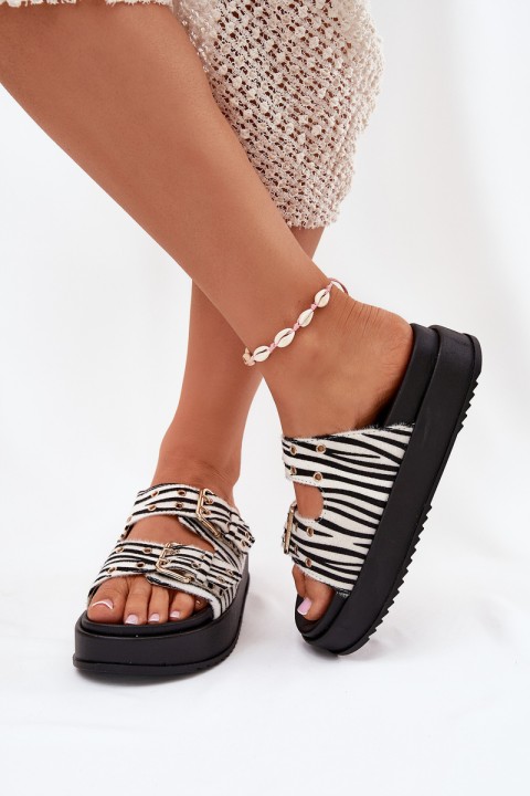 Ladies Sandals With Golden Buckles On Platform Zebra Virvania