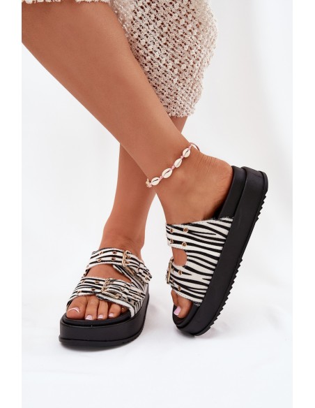 Ladies Sandals With Golden Buckles On Platform Zebra Virvania