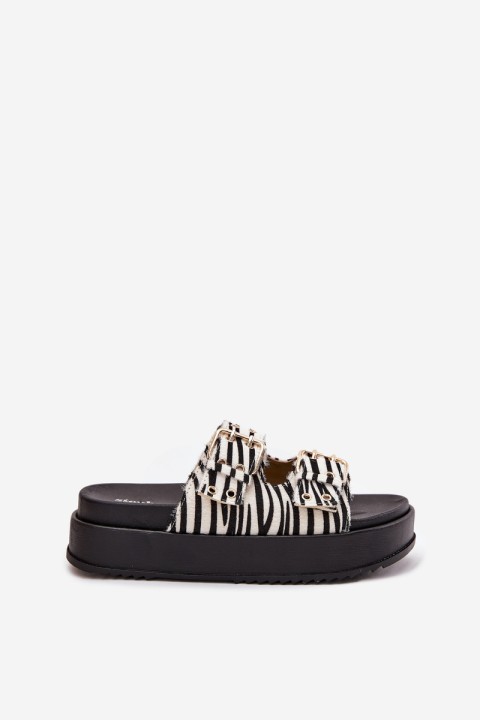 Ladies Sandals With Golden Buckles On Platform Zebra Virvania