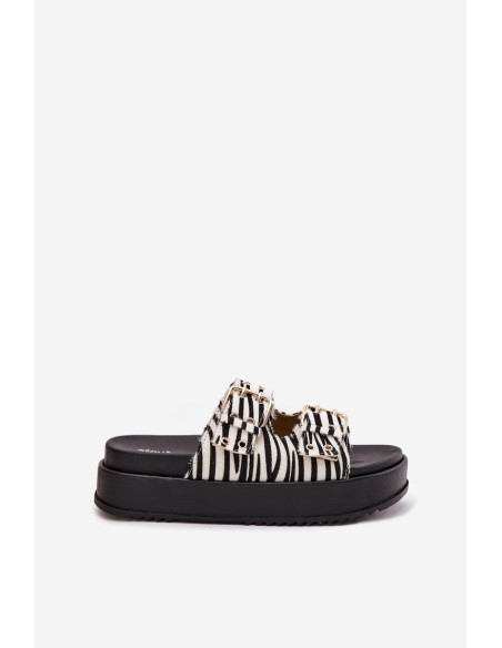 Ladies Sandals With Golden Buckles On Platform Zebra Virvania