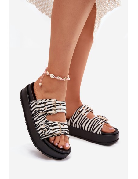 Ladies Sandals With Golden Buckles On Platform Zebra Virvania