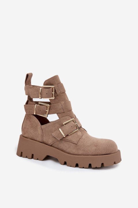 Women's Ankle Boots with Straps and Silver Clamps Beige Helisse