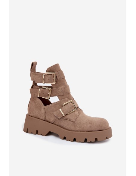 Women's Ankle Boots with Straps and Silver Clamps Beige Helisse