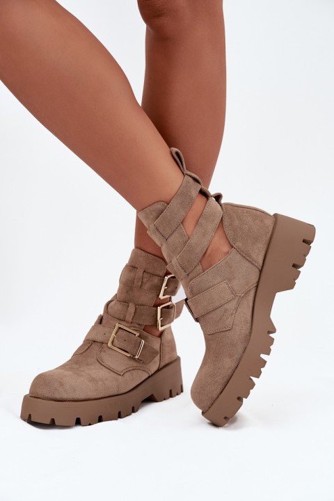 Women's Ankle Boots with Straps and Silver Clamps Beige Helisse